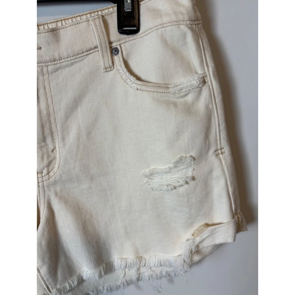 Aerie Womens Distressed Denim Shorts Cream Off White High Waisted Size L